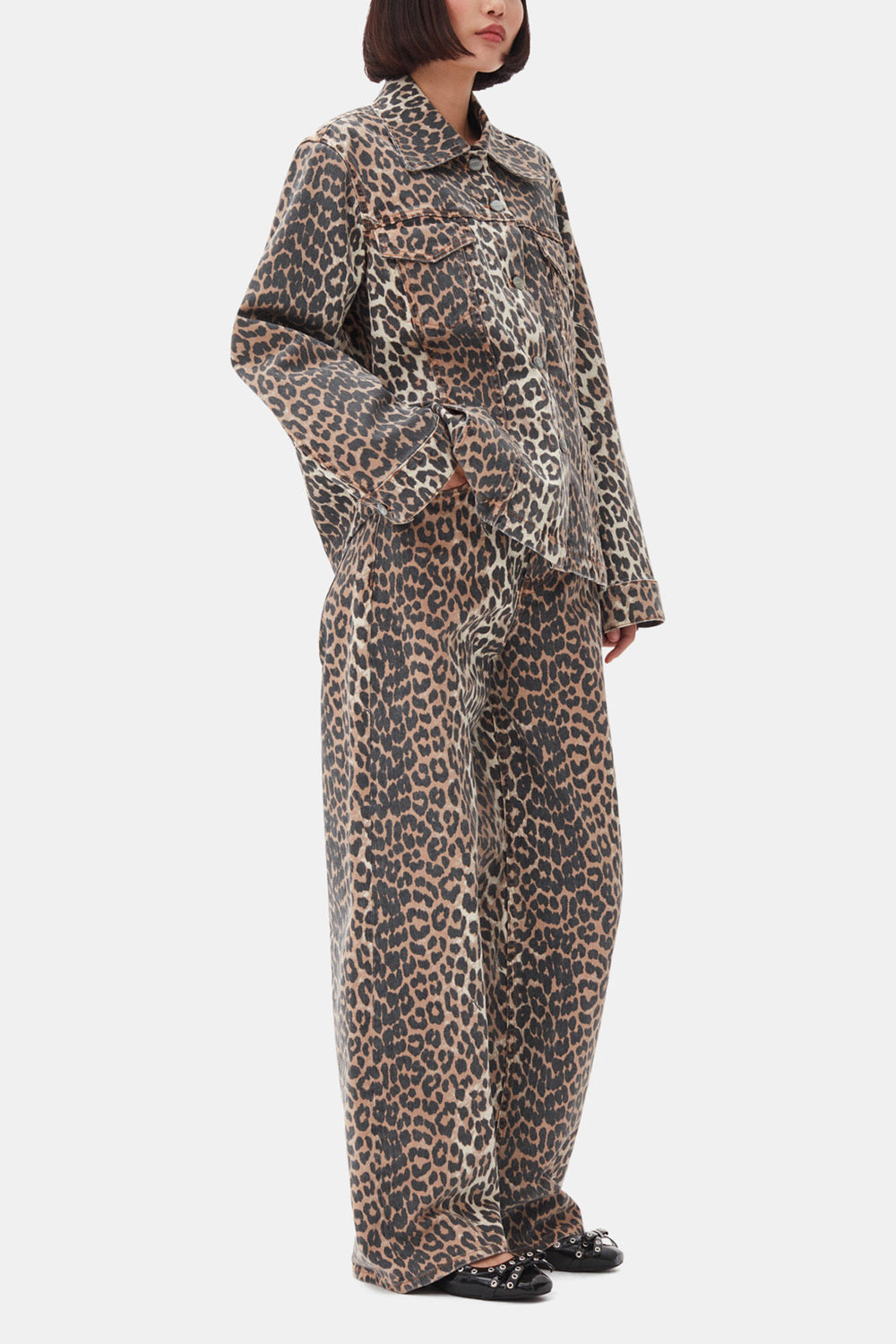 GANNI Outlet Leopard Denim Jacket