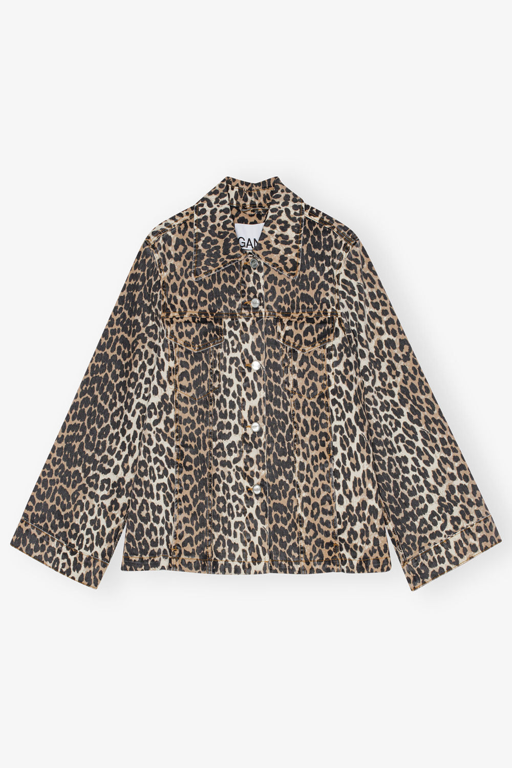 GANNI Outlet Leopard Denim Jacket