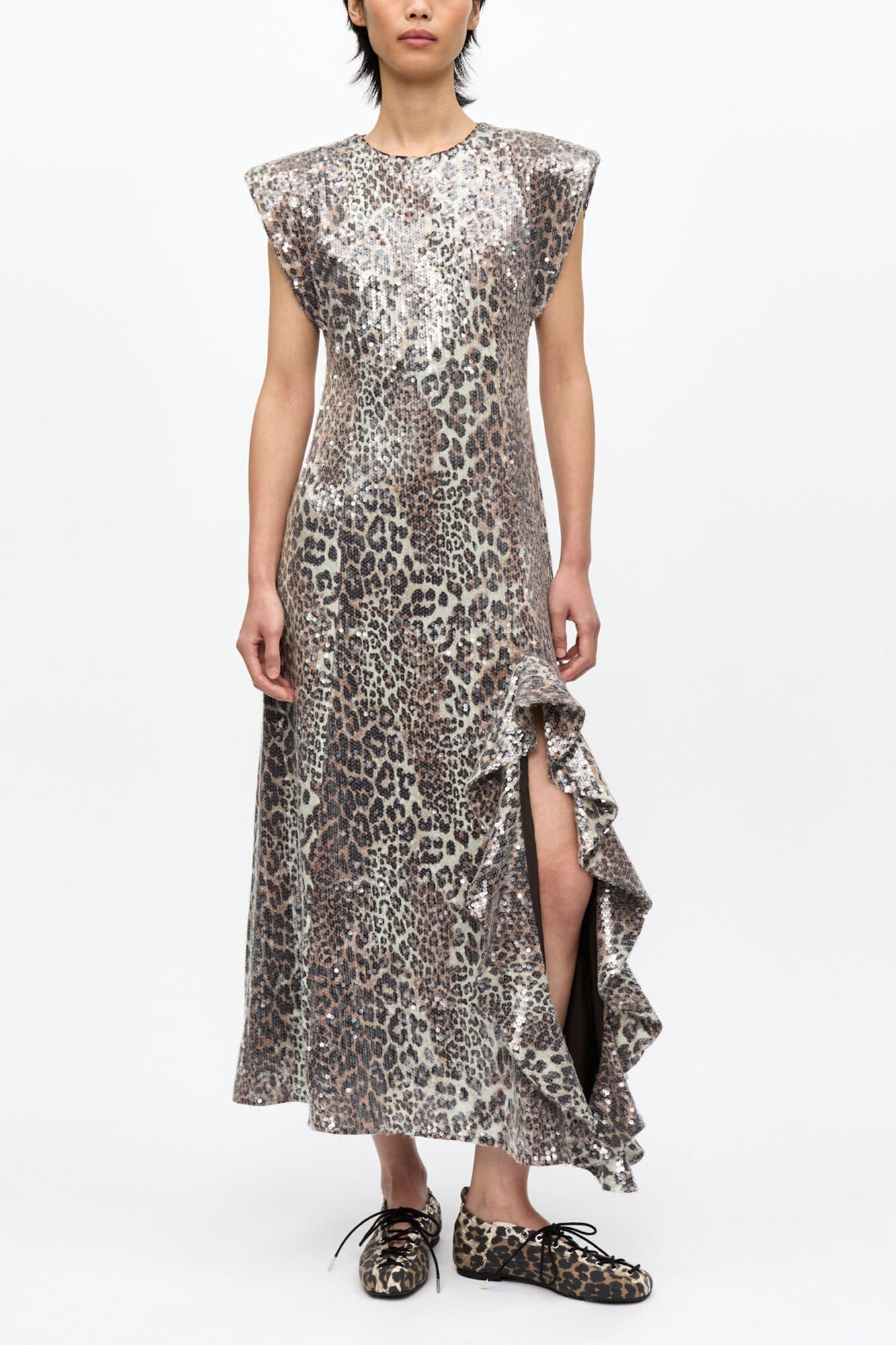 GANNI New Leopard Stretch Sequins Long Dress