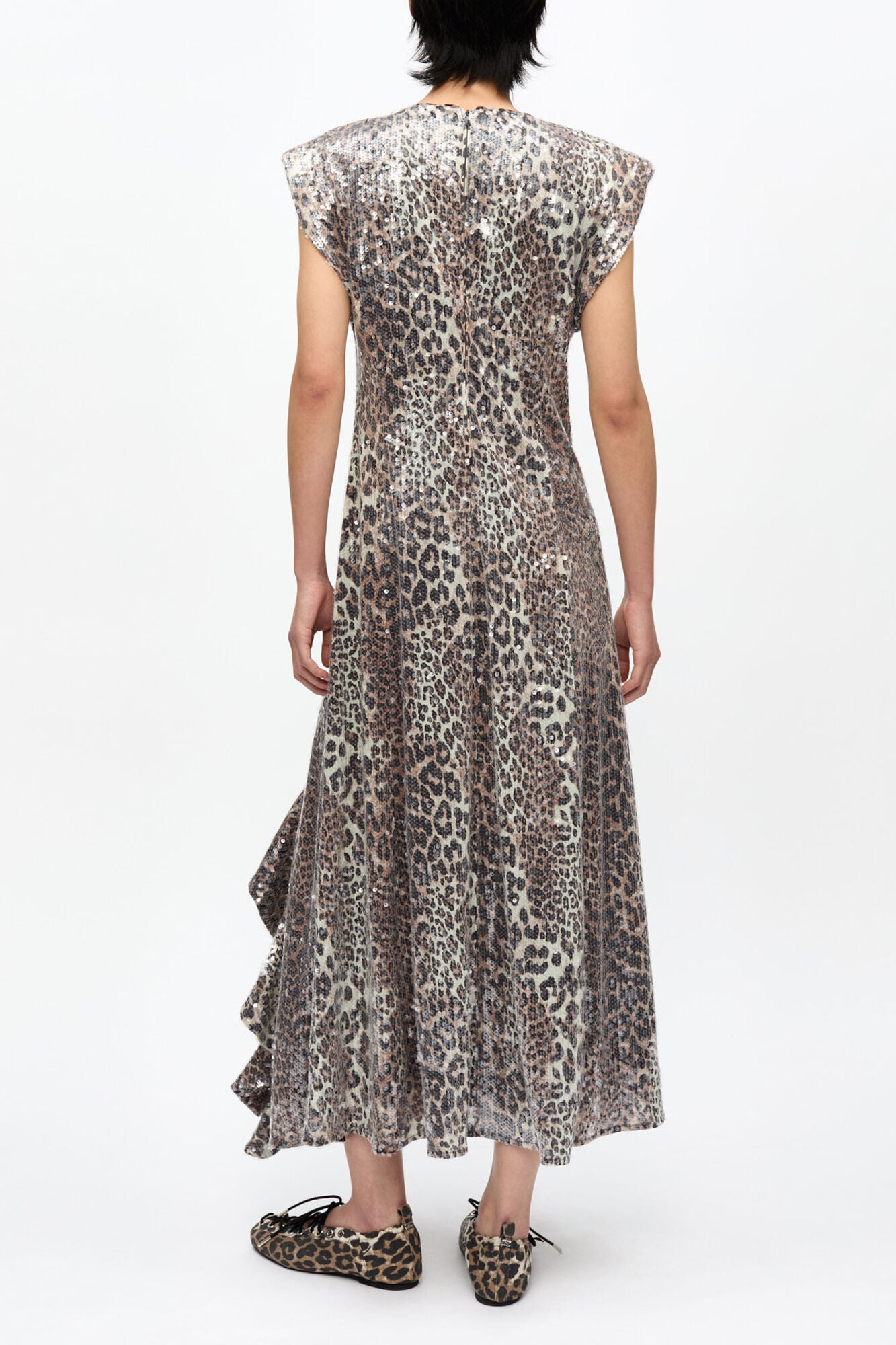 GANNI New Leopard Stretch Sequins Long Dress