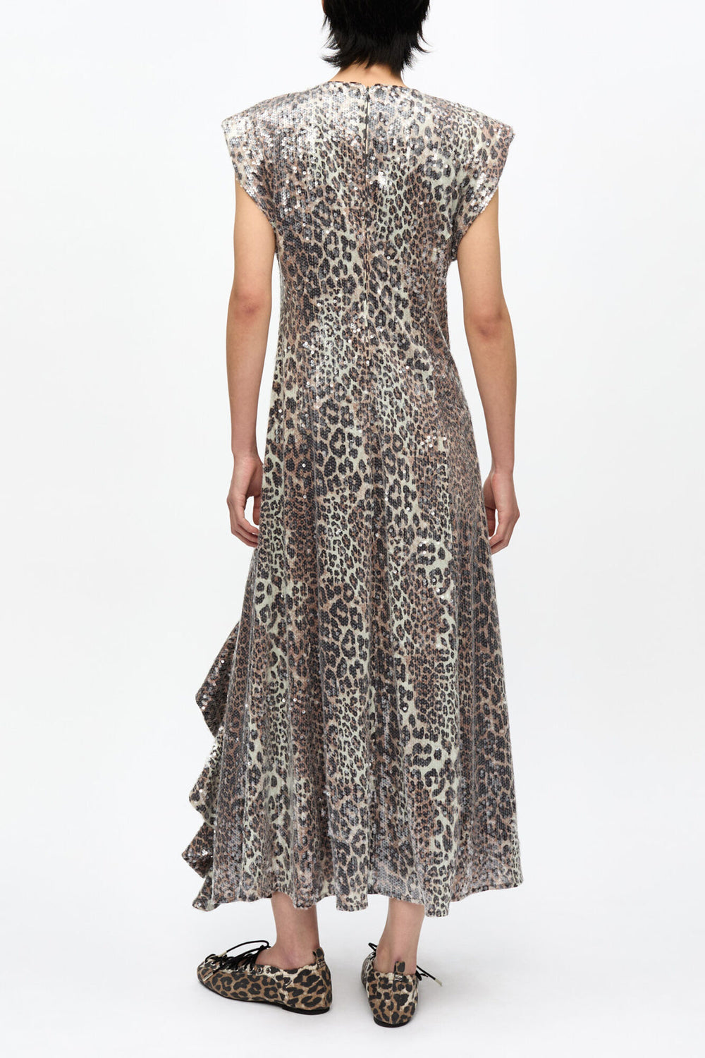 GANNI New Leopard Stretch Sequins Long Dress