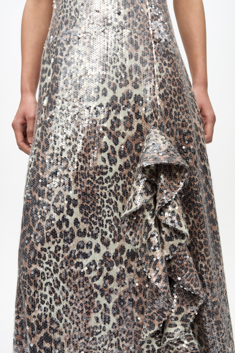 GANNI New Leopard Stretch Sequins Long Dress