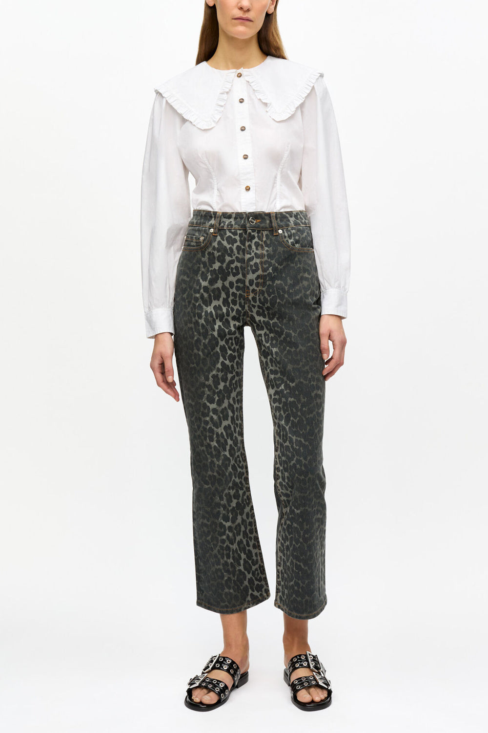 GANNI Outlet Grey Leopard Betzy Jeans