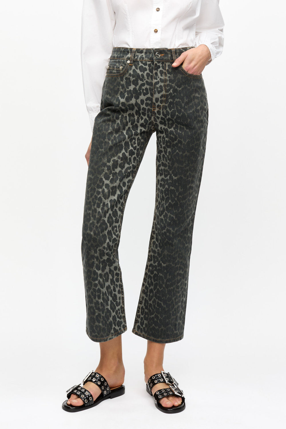 GANNI Outlet Grey Leopard Betzy Jeans