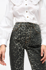 GANNI Outlet Grey Leopard Betzy Jeans