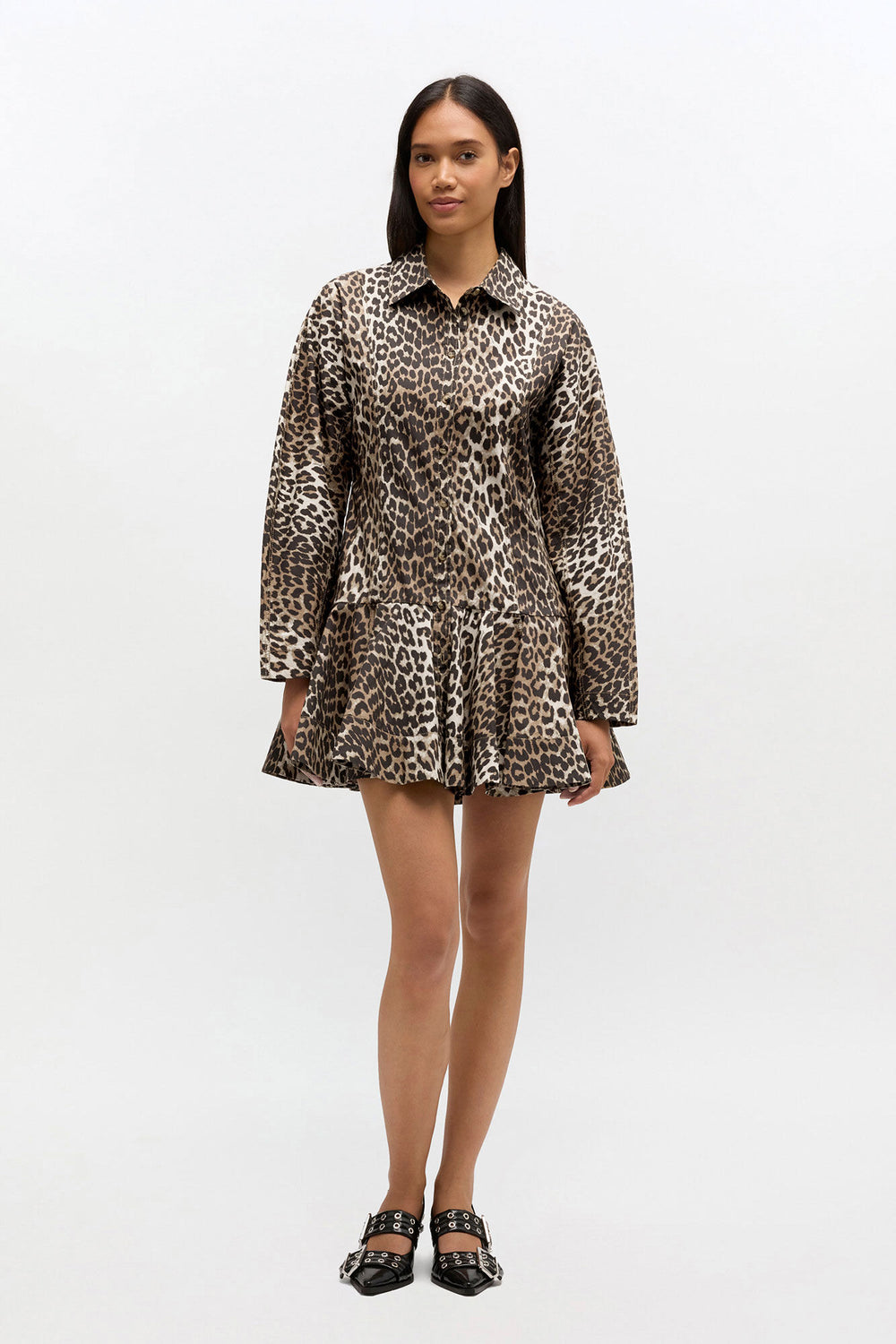 GANNI Hot Sale Leopard Shirt Dress