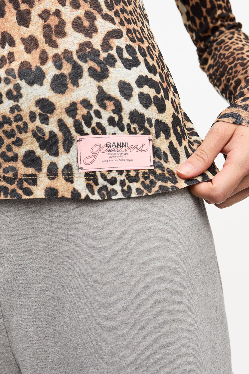 GANNI Sale Leopard Printed Mesh Long-sleeve Blouse