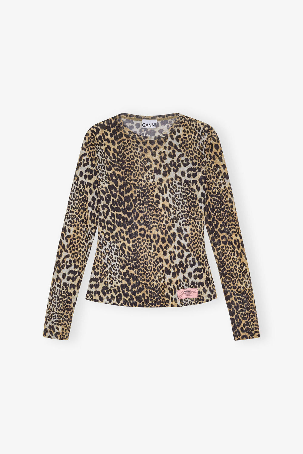 GANNI Sale Leopard Printed Mesh Long-sleeve Blouse