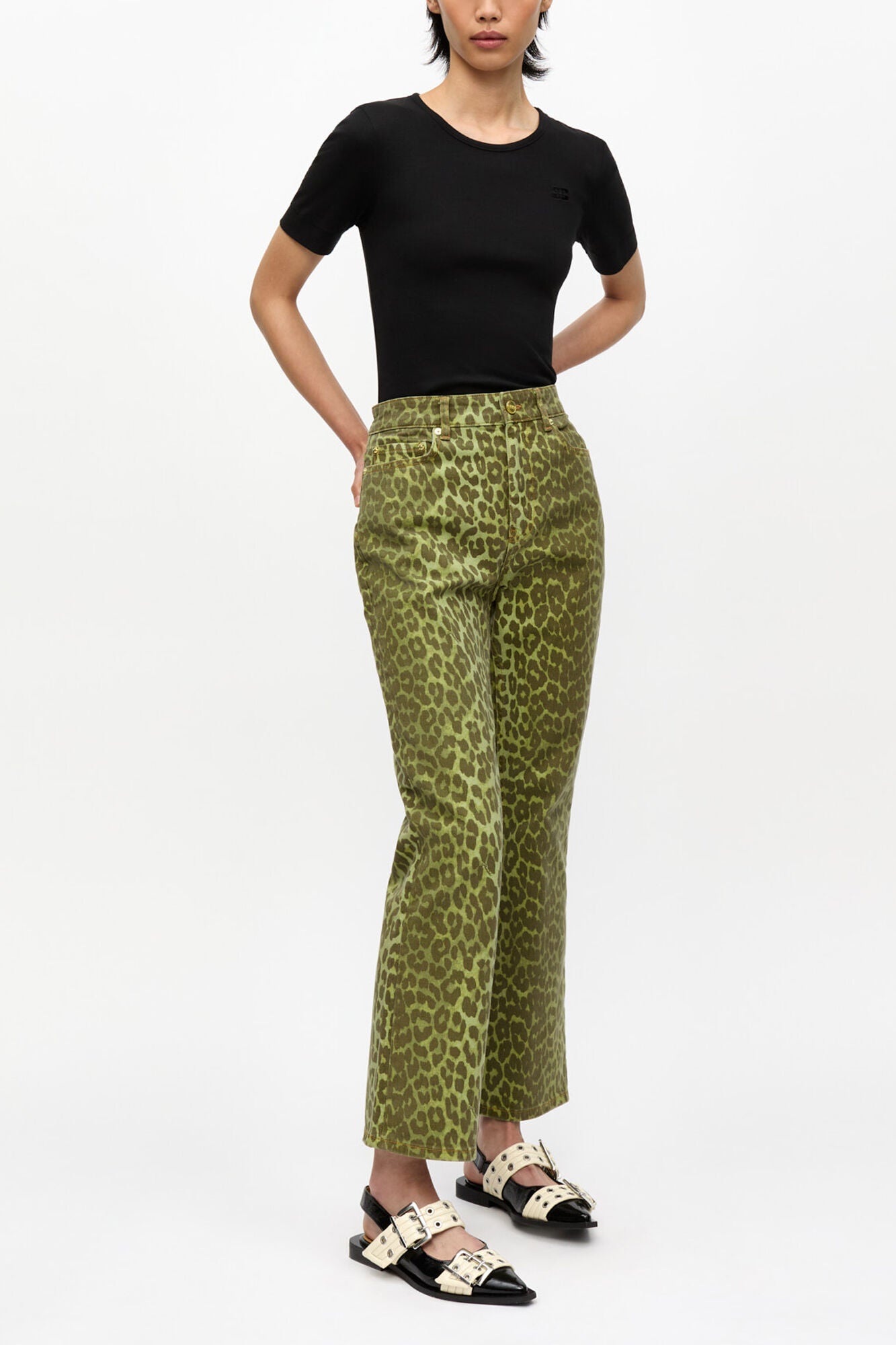 GANNI On Sale Green Leopard Betzy Jeans