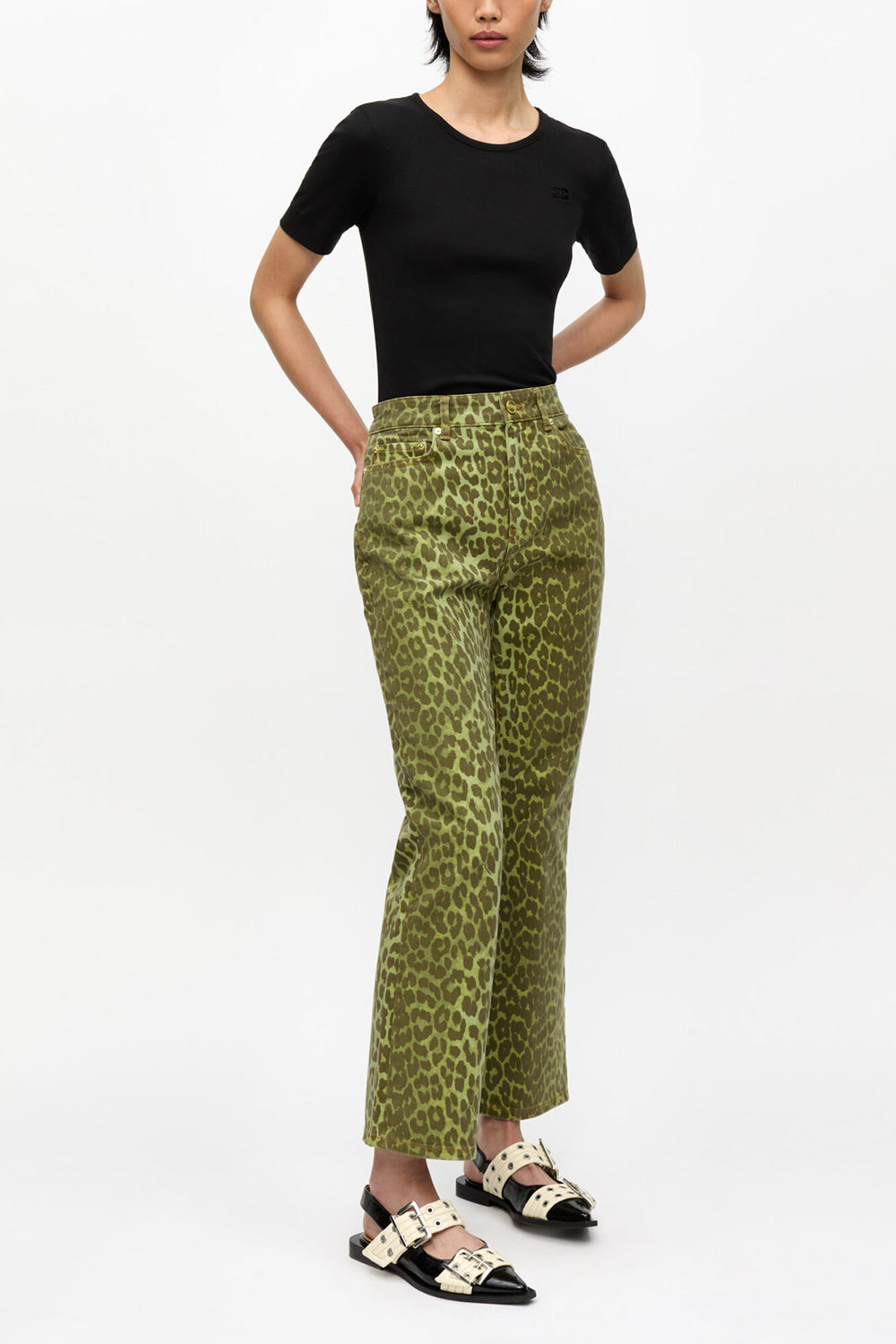 GANNI On Sale Green Leopard Betzy Jeans