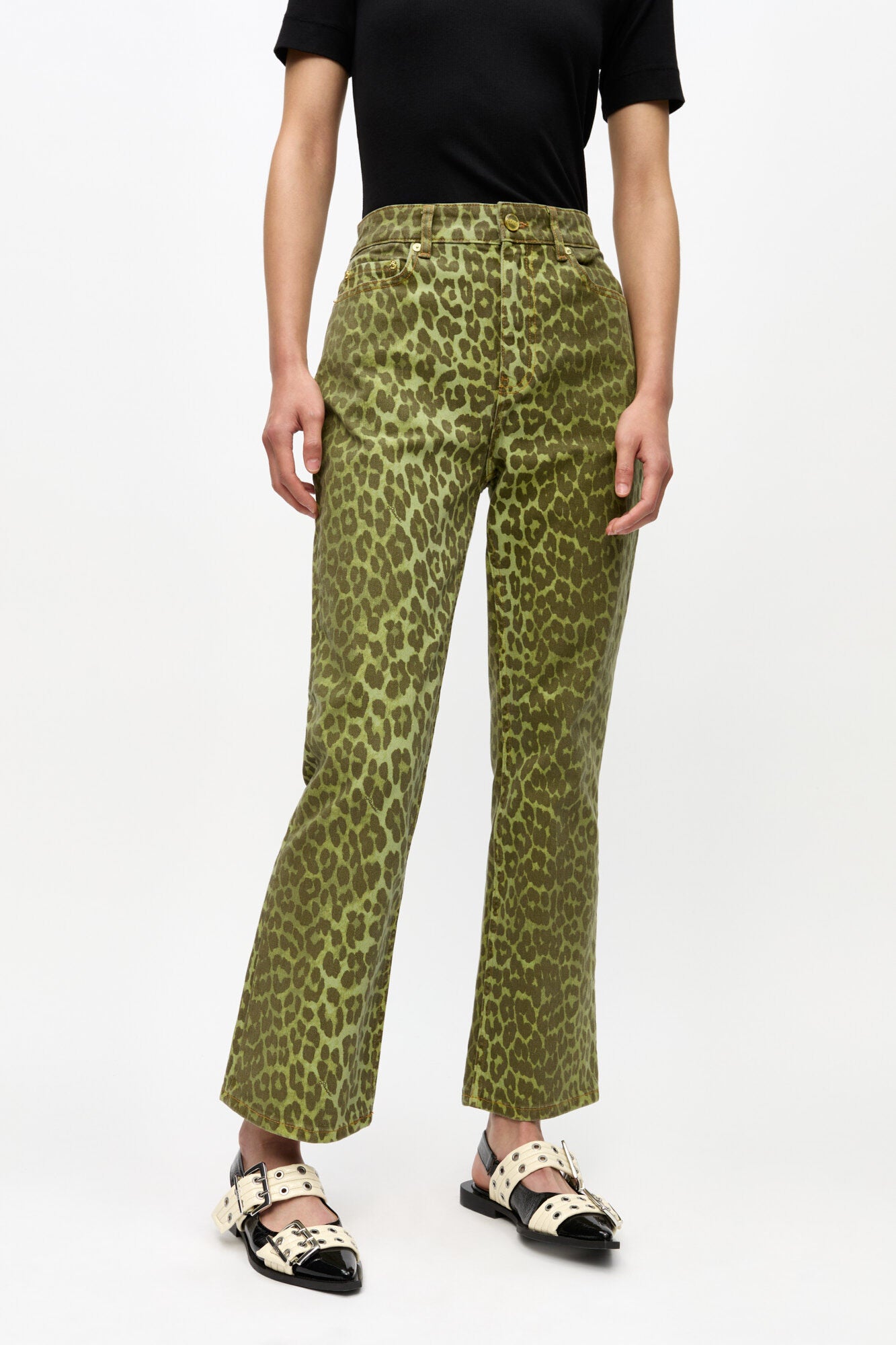 GANNI On Sale Green Leopard Betzy Jeans