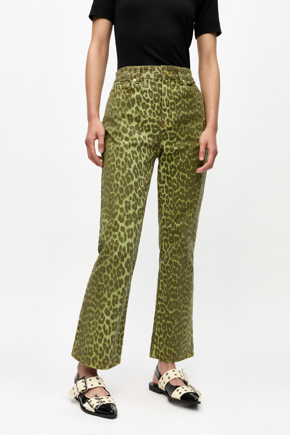 GANNI On Sale Green Leopard Betzy Jeans
