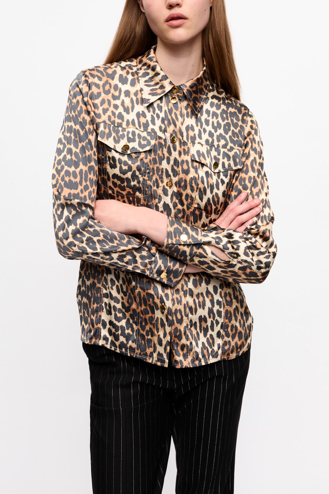 GANNI Outlet Leopard Print Satin Shirt