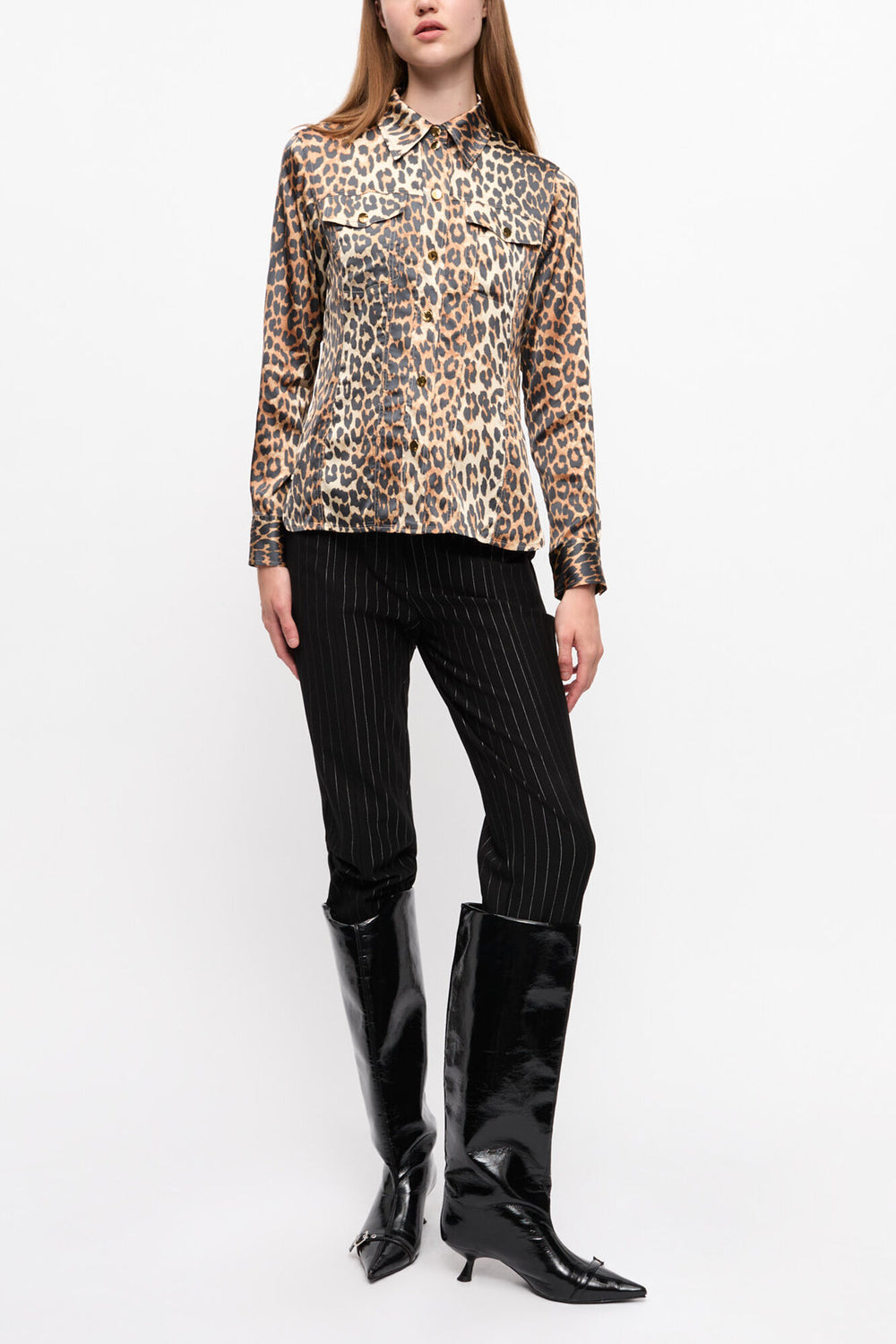GANNI Outlet Leopard Print Satin Shirt