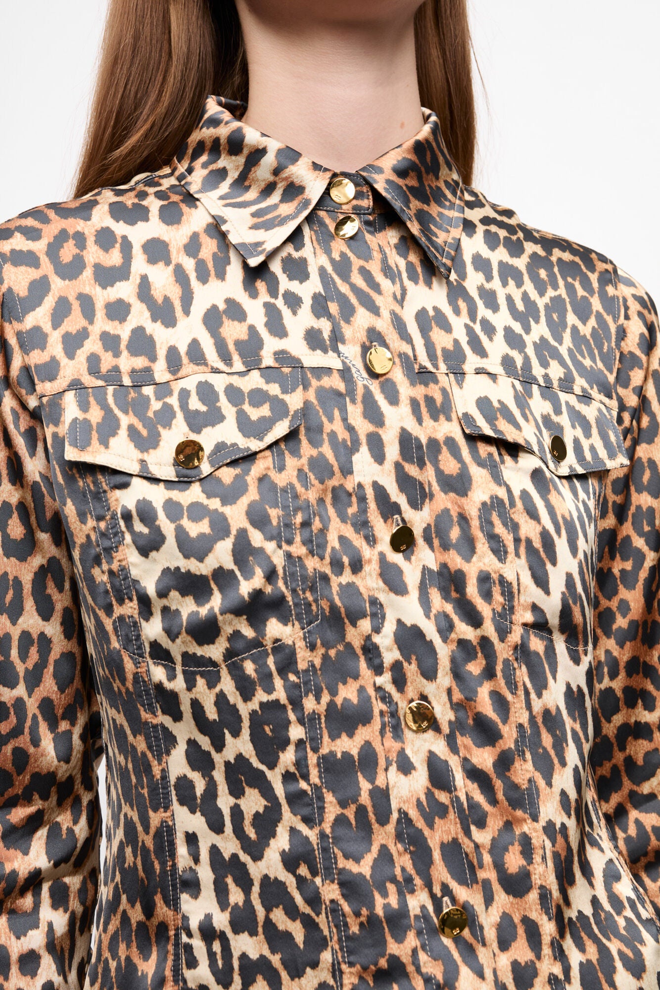 GANNI Outlet Leopard Print Satin Shirt