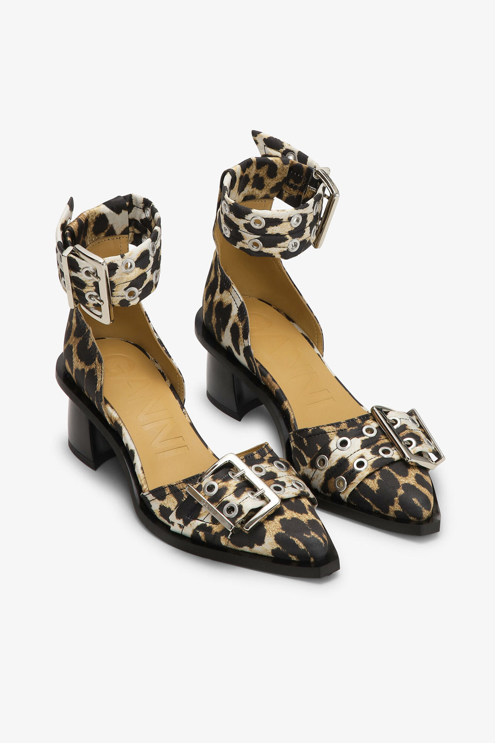 GANNI us Leopard Print Feminine Buckle Open Cut Pumps