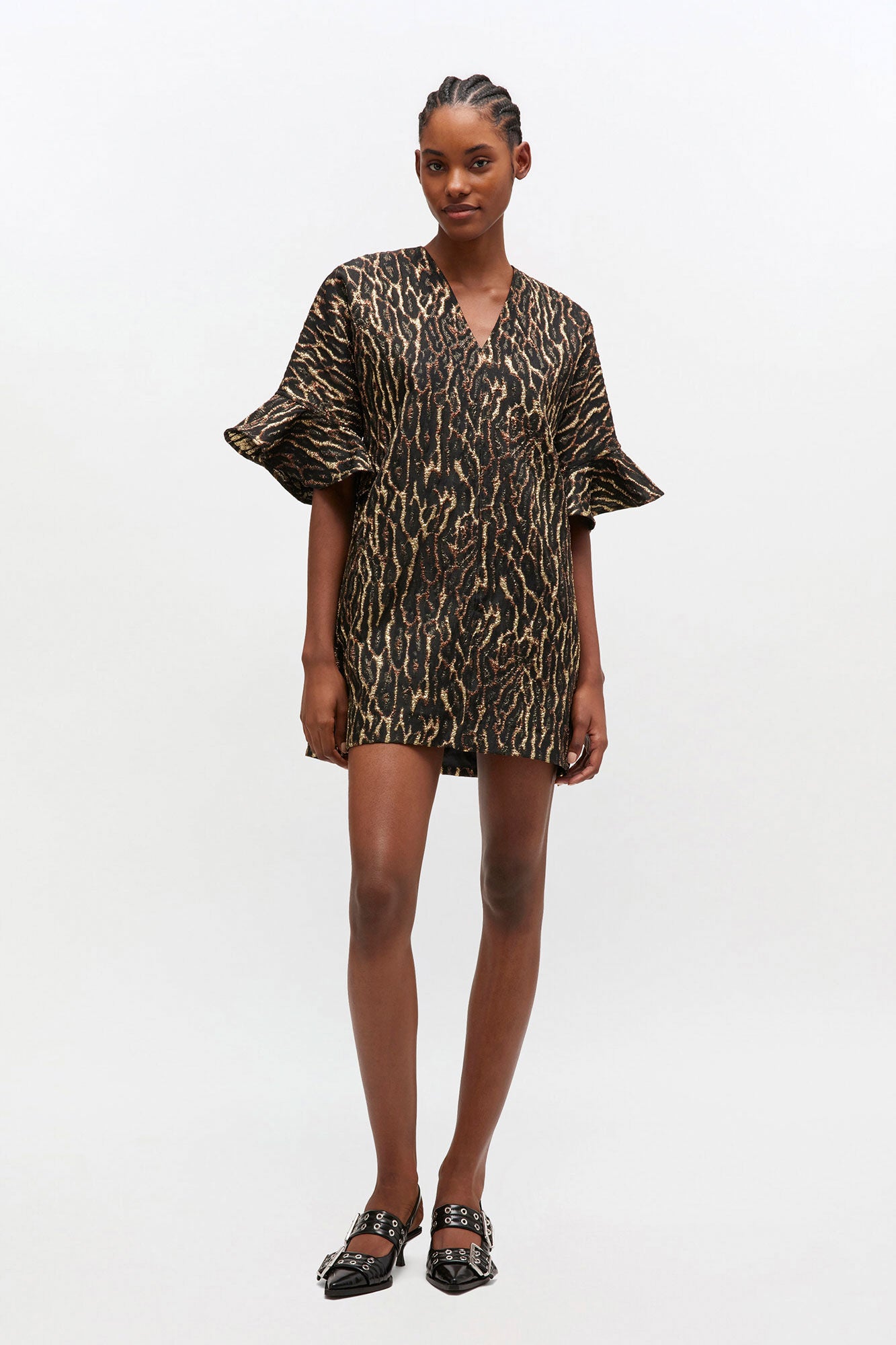 GANNI Online Metallic Cloque Mini Ruffle Dress