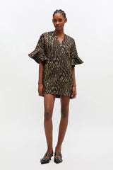 GANNI Online Metallic Cloque Mini Ruffle Dress
