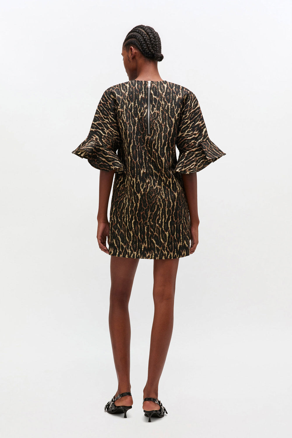 GANNI Online Metallic Cloque Mini Ruffle Dress