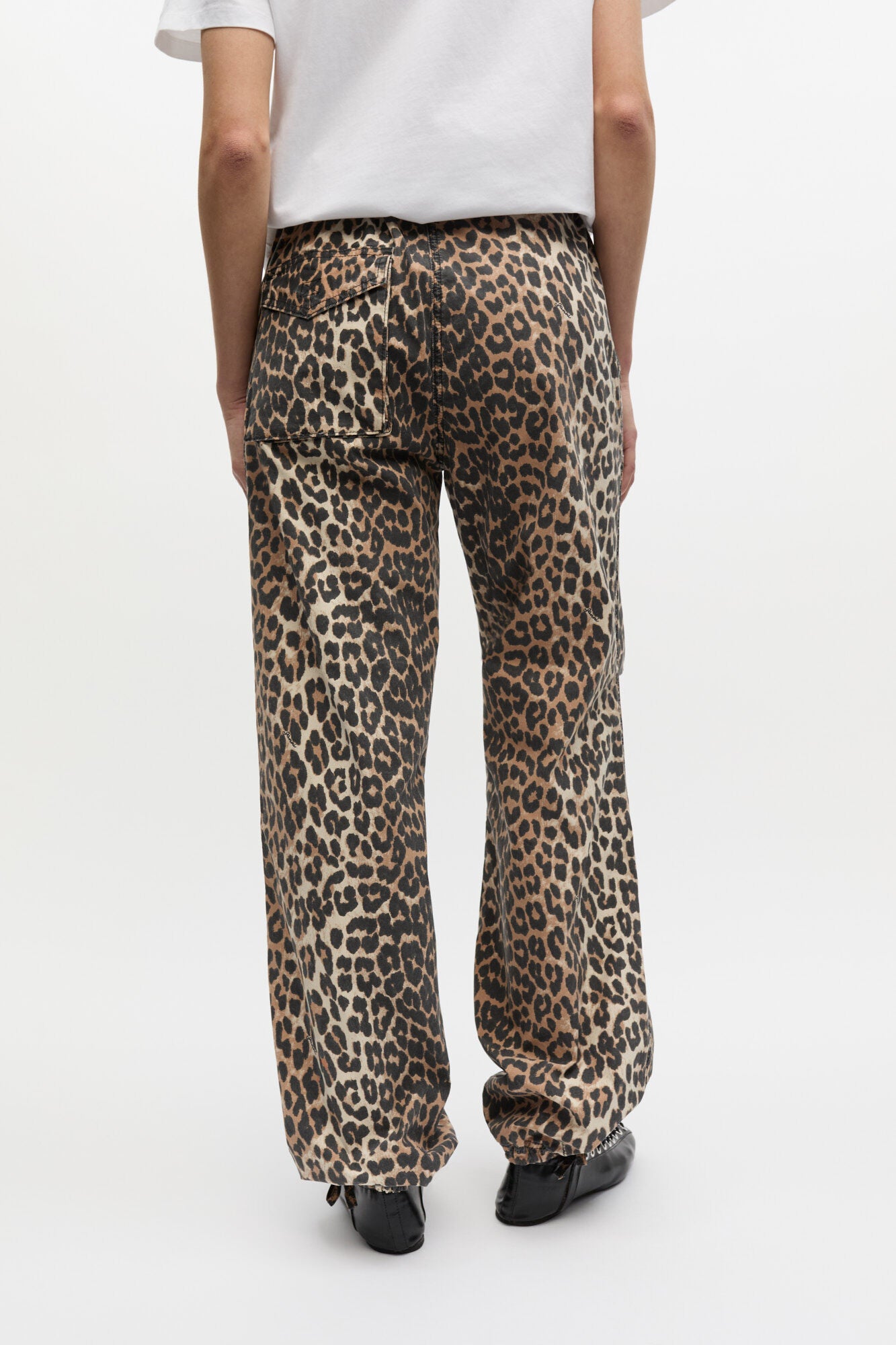 GANNI Discount Leopard Washed Cotton Canvas Drawstring Pants