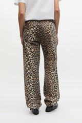GANNI Discount Leopard Washed Cotton Canvas Drawstring Pants