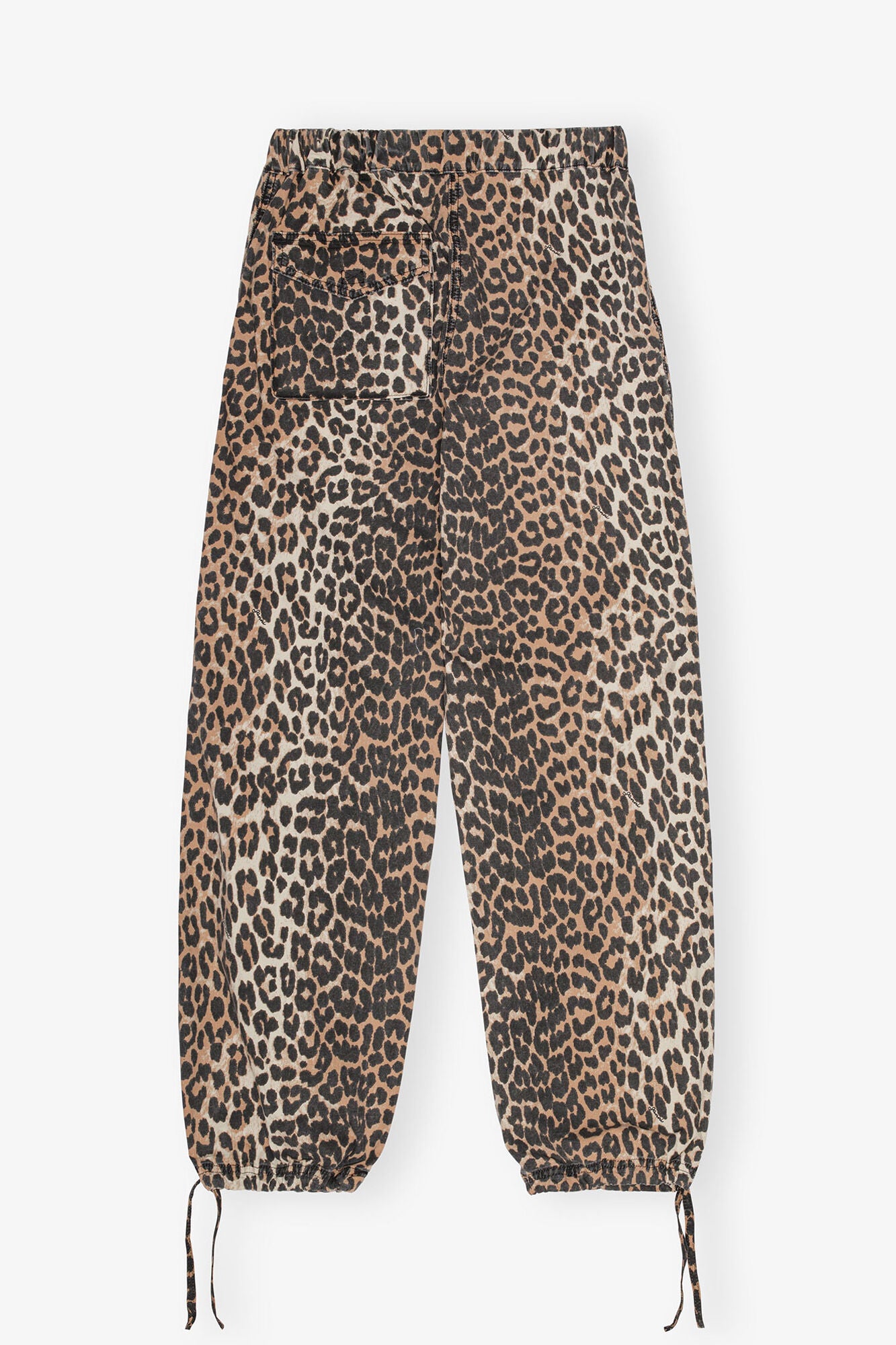 GANNI Discount Leopard Washed Cotton Canvas Drawstring Pants