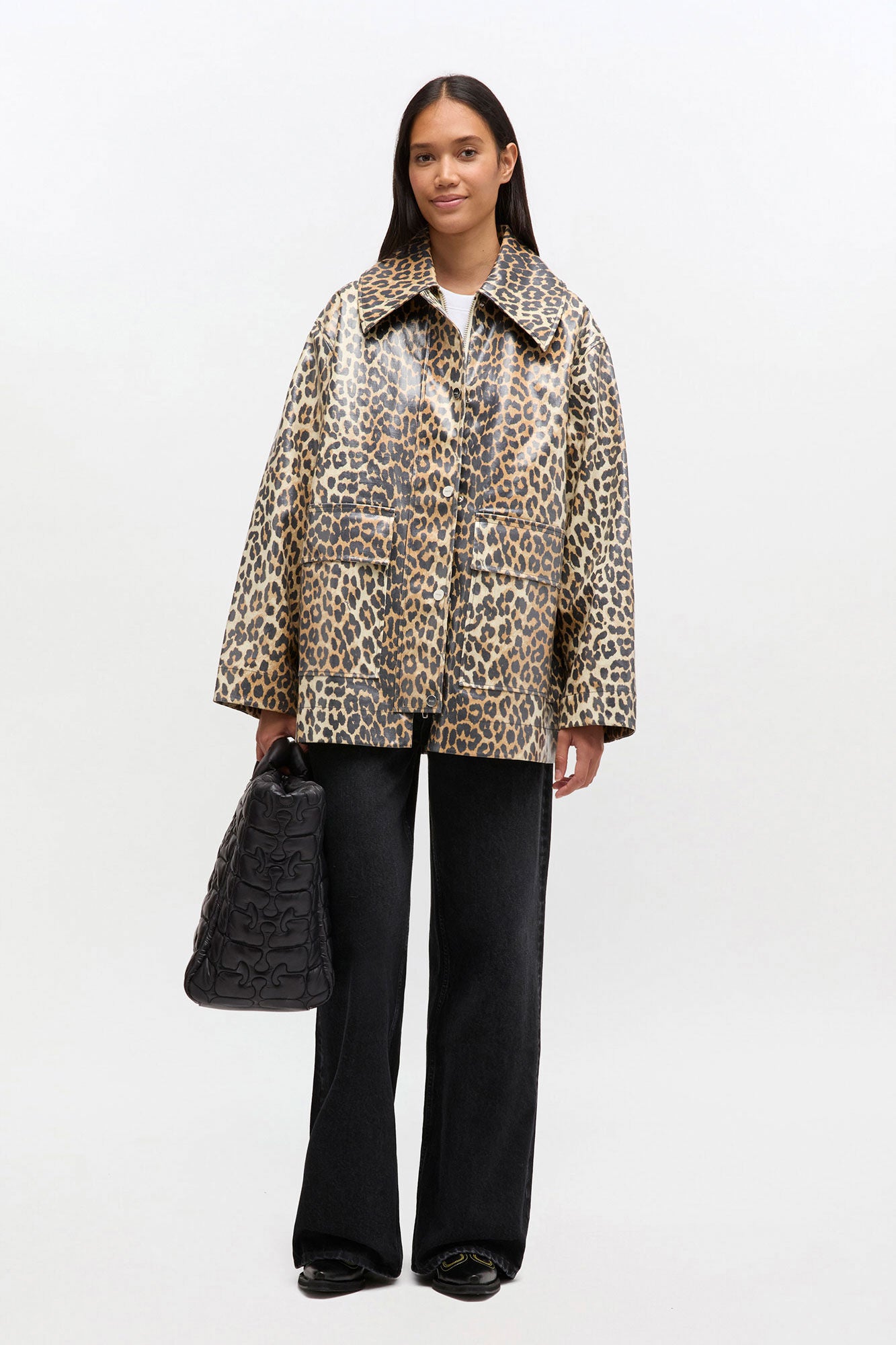 GANNI For Sale Leopard Laminated Cotton Jacket