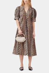 GANNI Hot Sale Leopard Cotton Poplin V-neck Maxi Dress