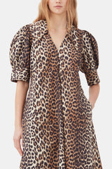 GANNI Hot Sale Leopard Cotton Poplin V-neck Maxi Dress