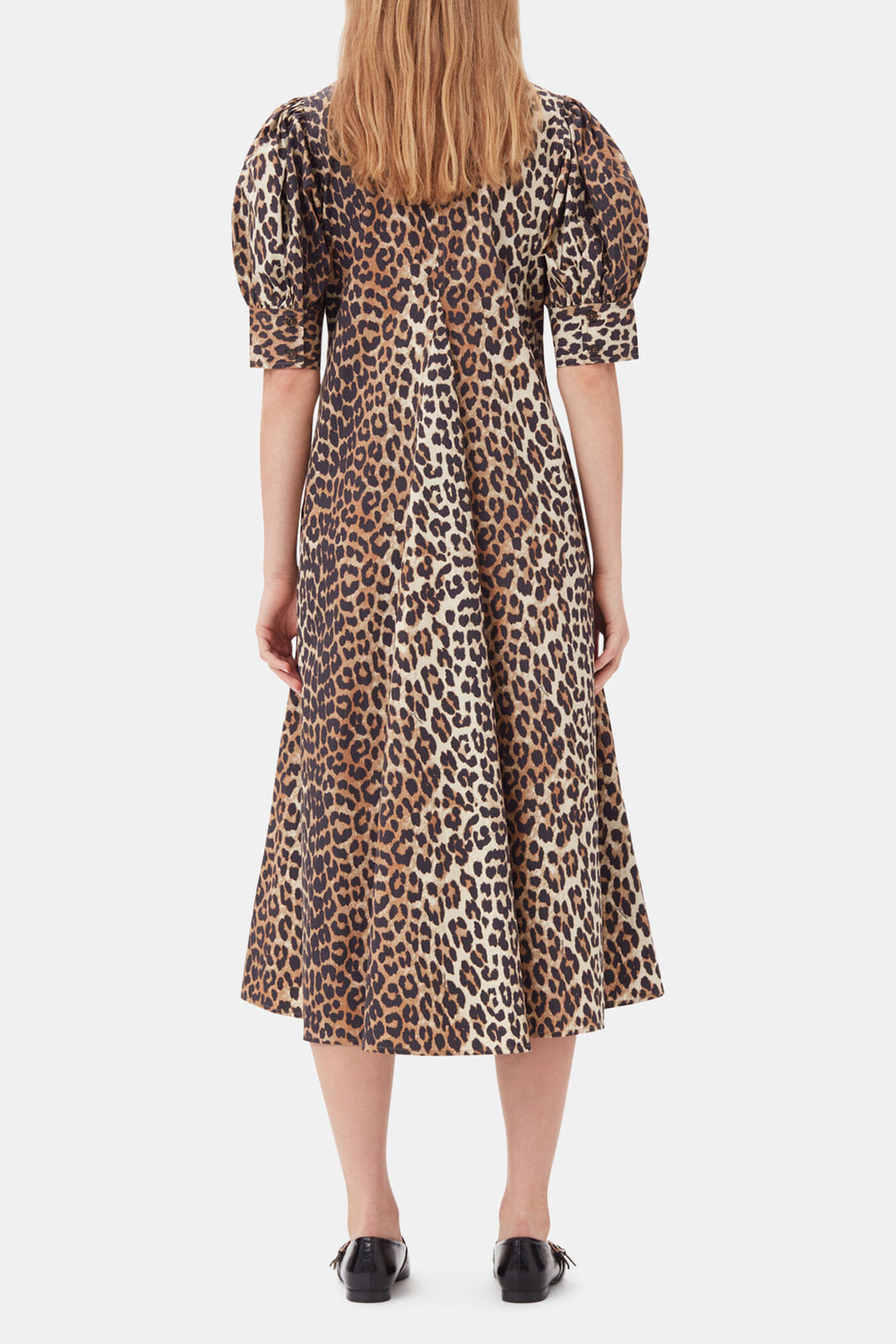 GANNI Hot Sale Leopard Cotton Poplin V-neck Maxi Dress