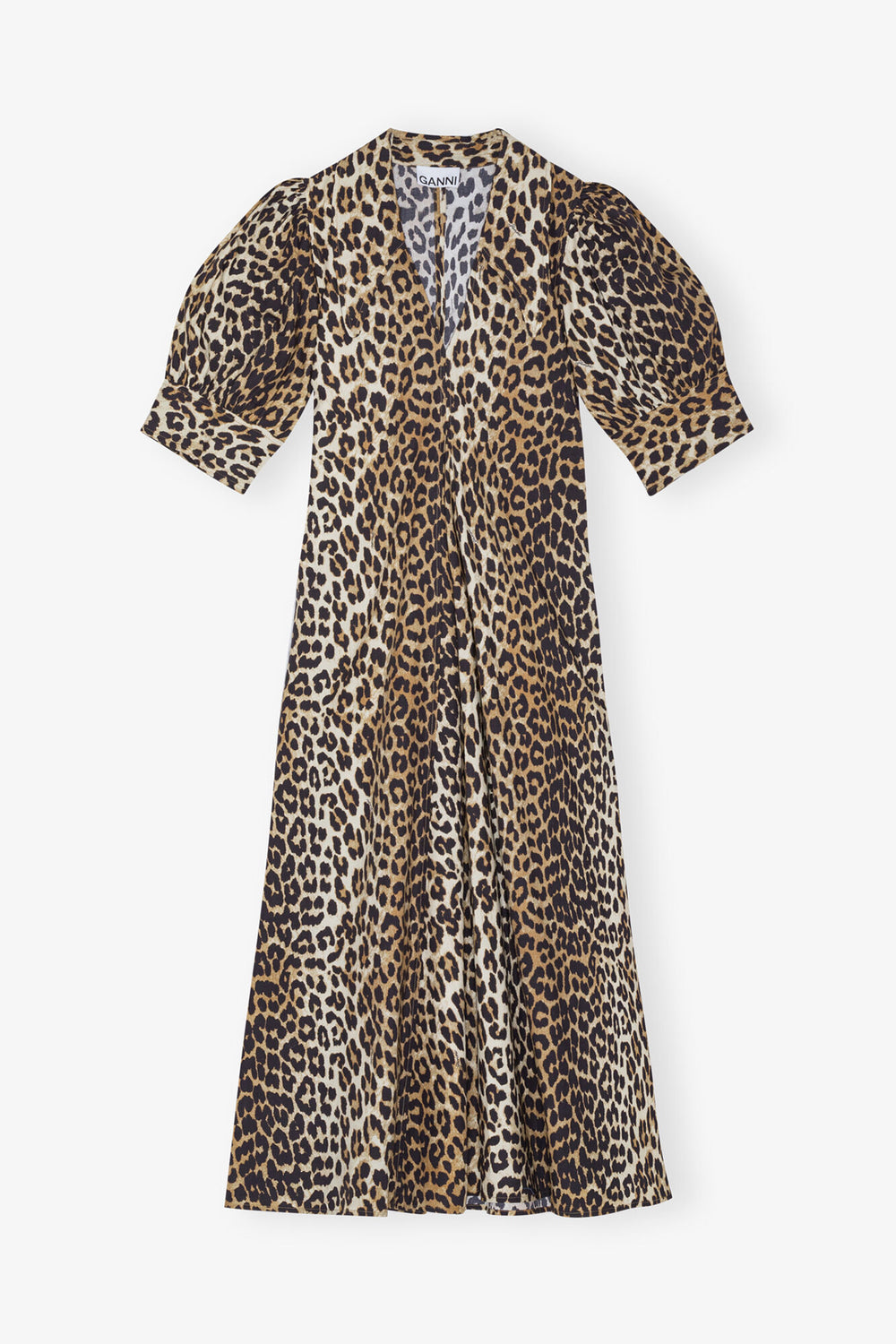 GANNI Hot Sale Leopard Cotton Poplin V-neck Maxi Dress