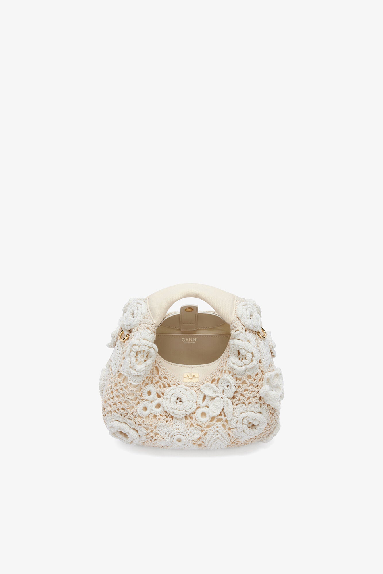GANNI Hot Sale Egret Mini Hobo Bag in White Crochet