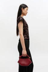 GANNI us Red Dahlia Burgundy Grained Mini Bou Bag