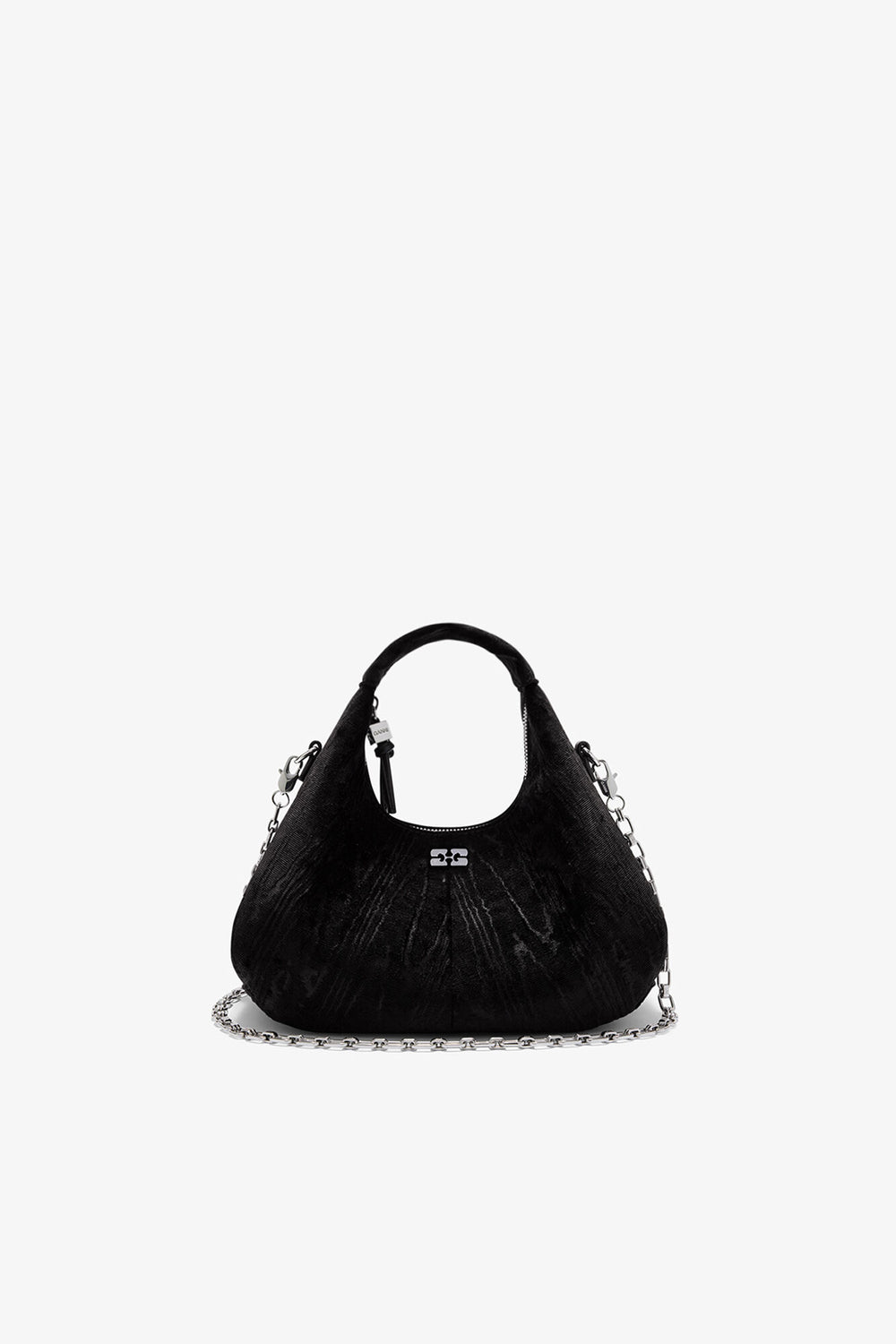 GANNI On Sale Black Velvet Moire Mini Hobo Bag
