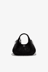 GANNI On Sale Black Velvet Moire Mini Hobo Bag