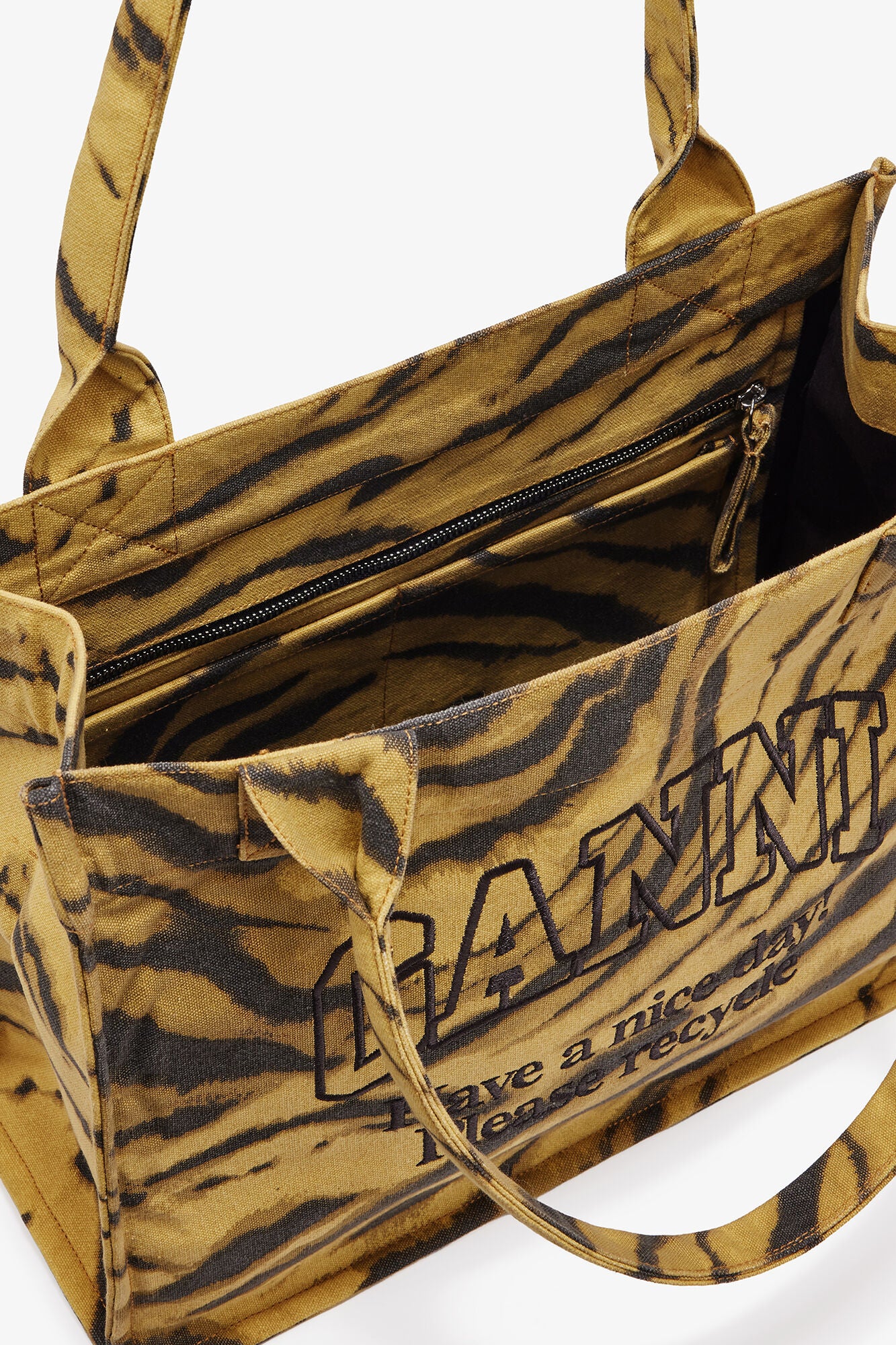 GANNI New Khaki Zebra Print Large Tote