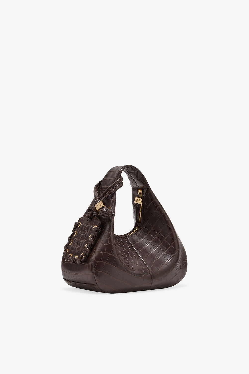 GANNI Sale Chocolate Fondant Brown Croco Mini Hobo Bag