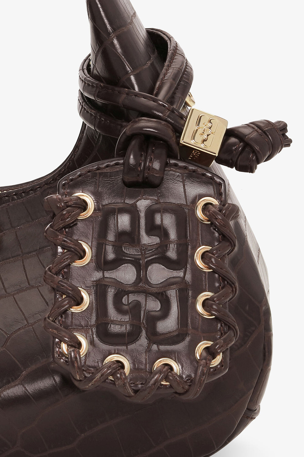 GANNI Sale Chocolate Fondant Brown Croco Mini Hobo Bag