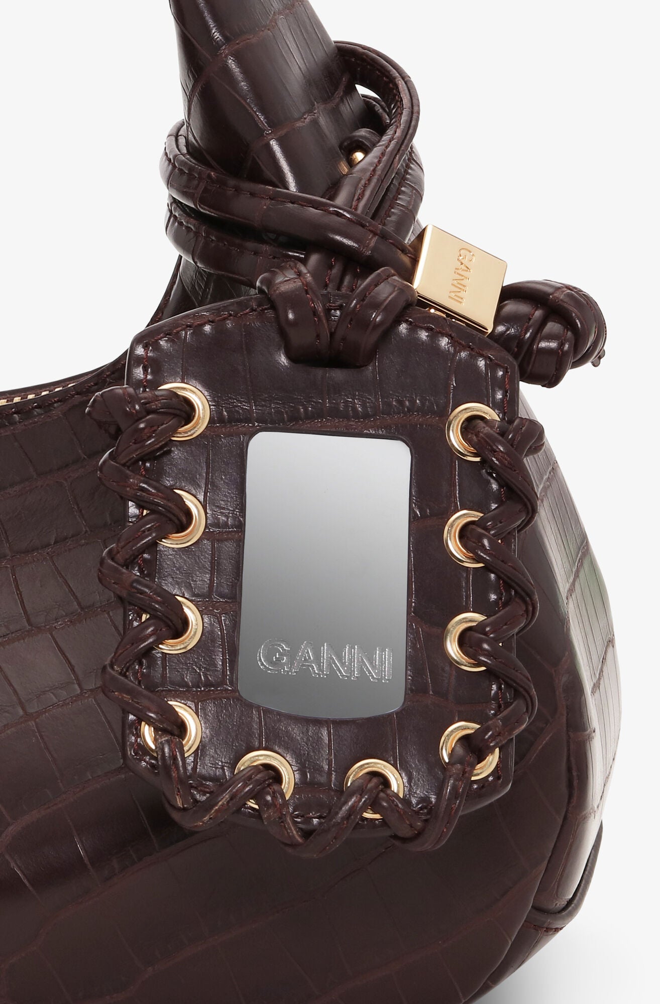 GANNI Sale Chocolate Fondant Brown Croco Mini Hobo Bag