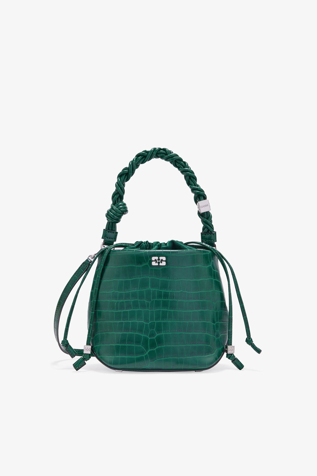 GANNI Discount Pineneedle Green Patent Croco Bou Bucket Bag