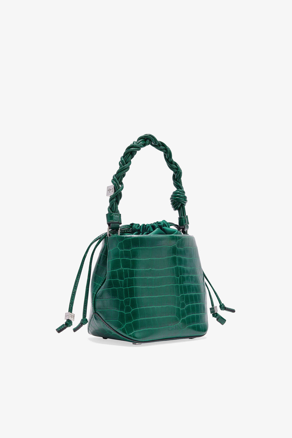 GANNI Discount Pineneedle Green Patent Croco Bou Bucket Bag