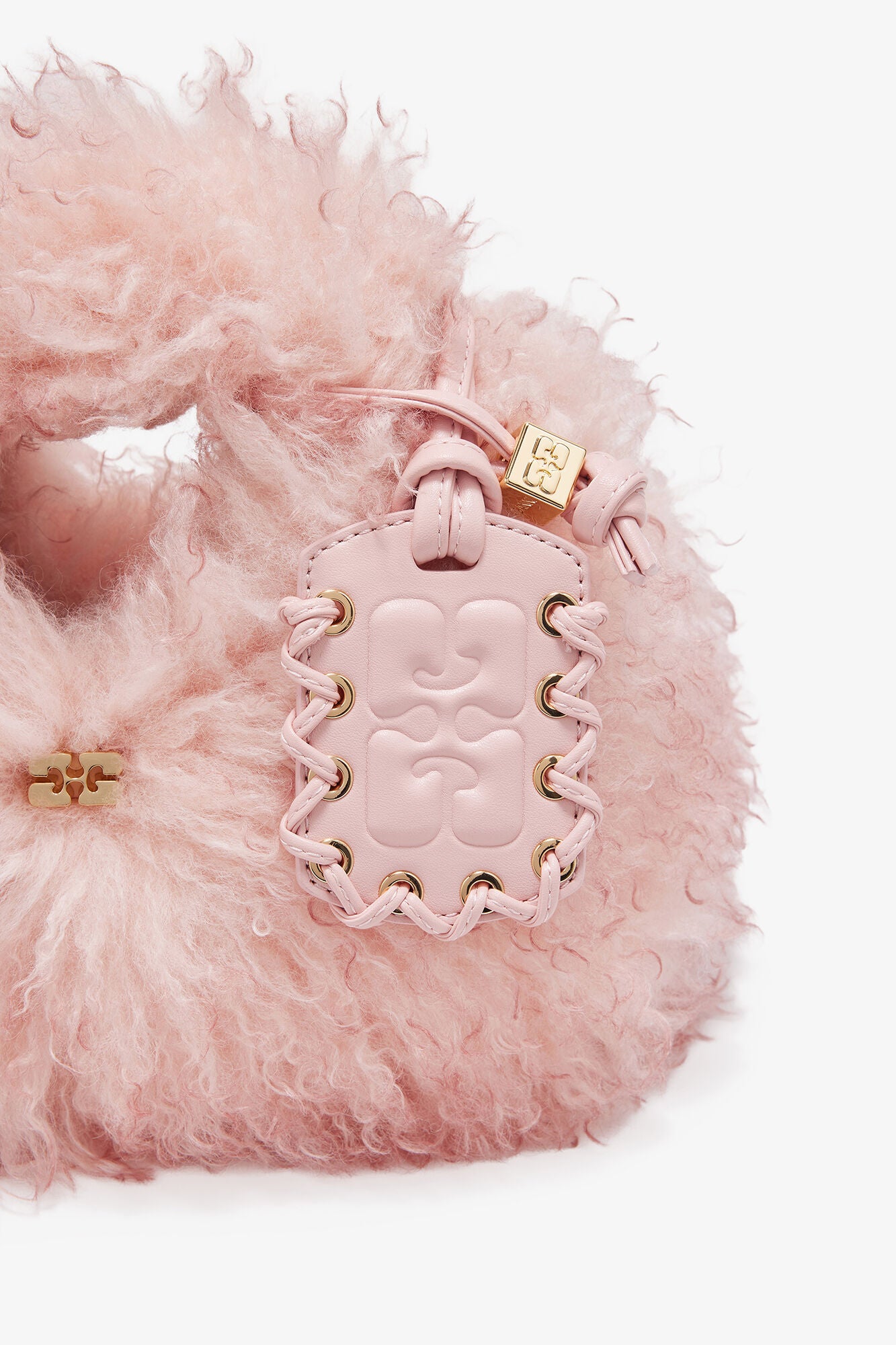 GANNI Hot Sale Mary's Rose Pink Fur Mini Hobo Bag