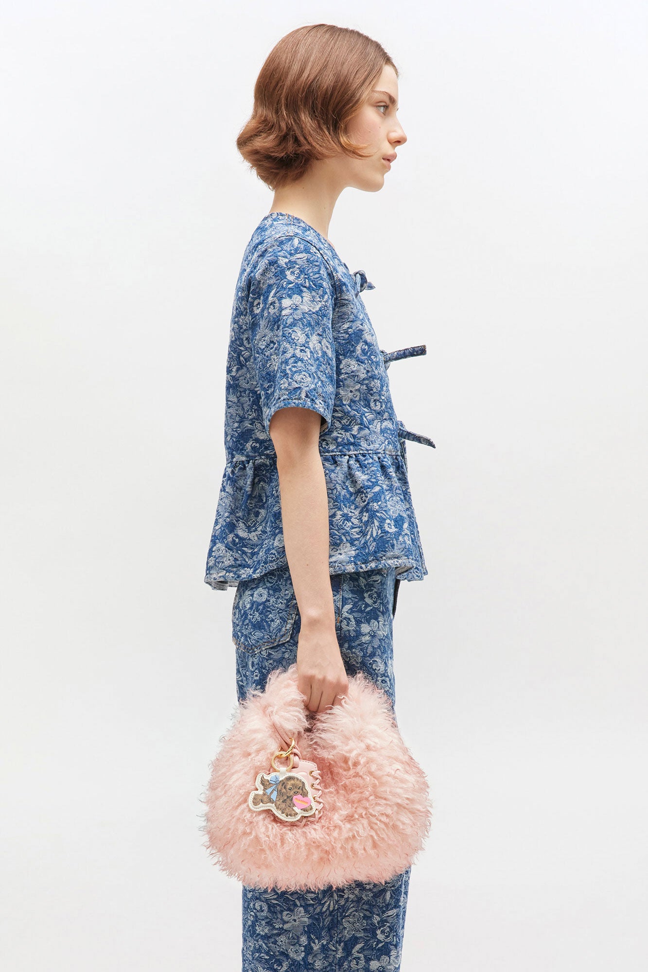 GANNI Hot Sale Mary's Rose Pink Fur Mini Hobo Bag