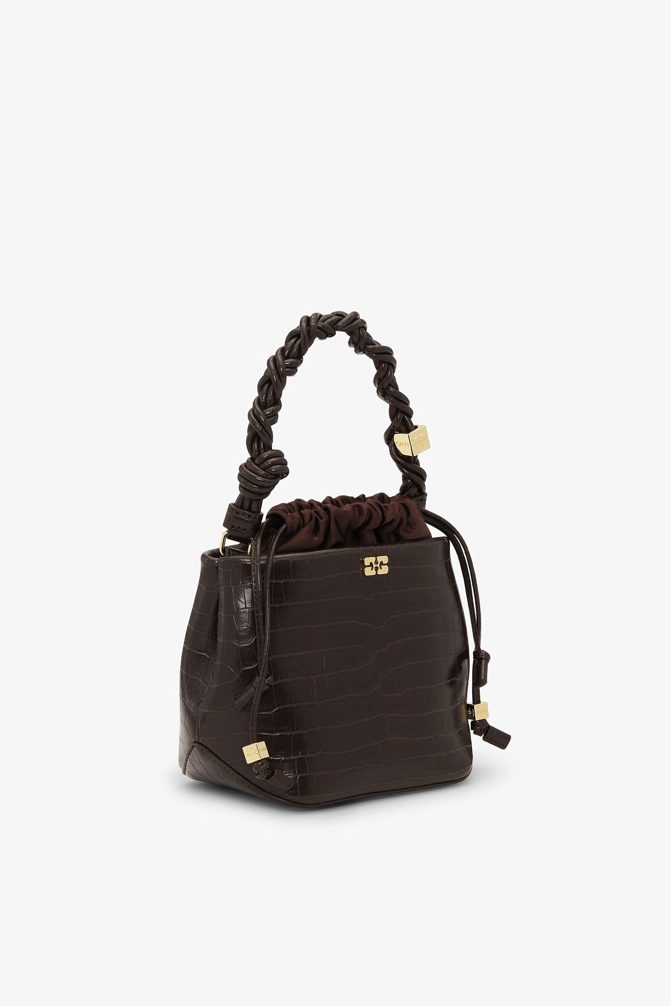 GANNI New Chocolate Fondant Brown Croco Bou Bucket Bag