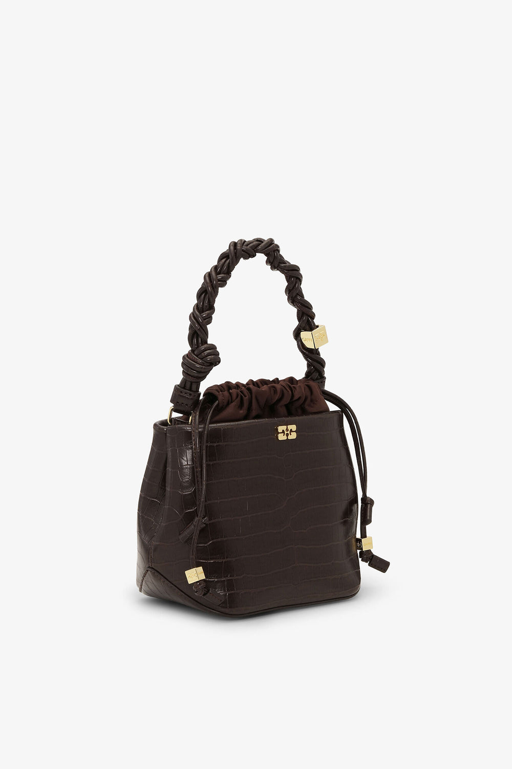 GANNI New Chocolate Fondant Brown Croco Bou Bucket Bag