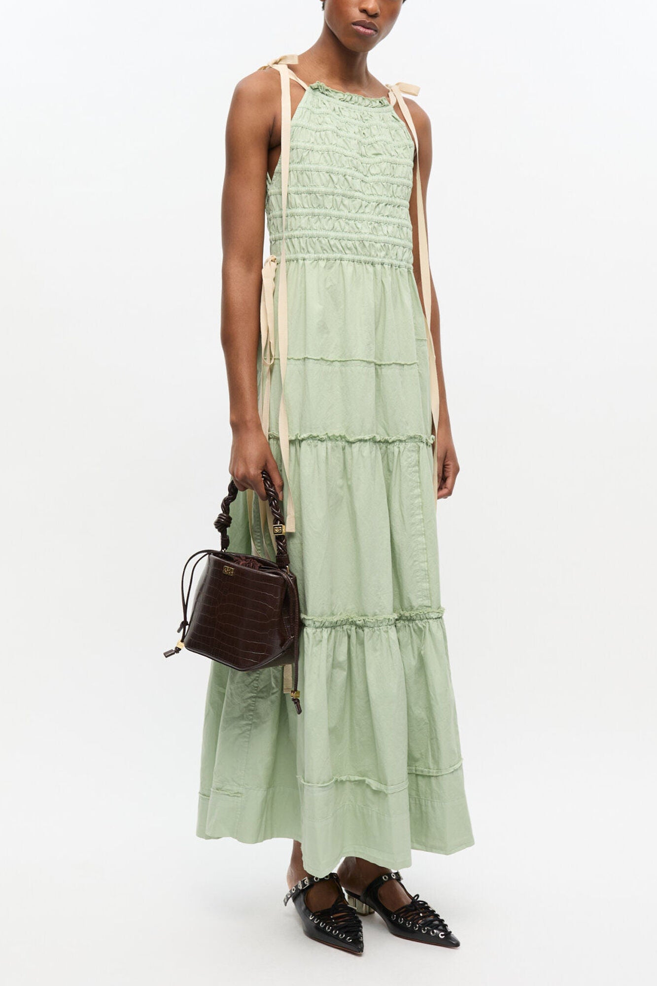 GANNI New Chocolate Fondant Brown Croco Bou Bucket Bag