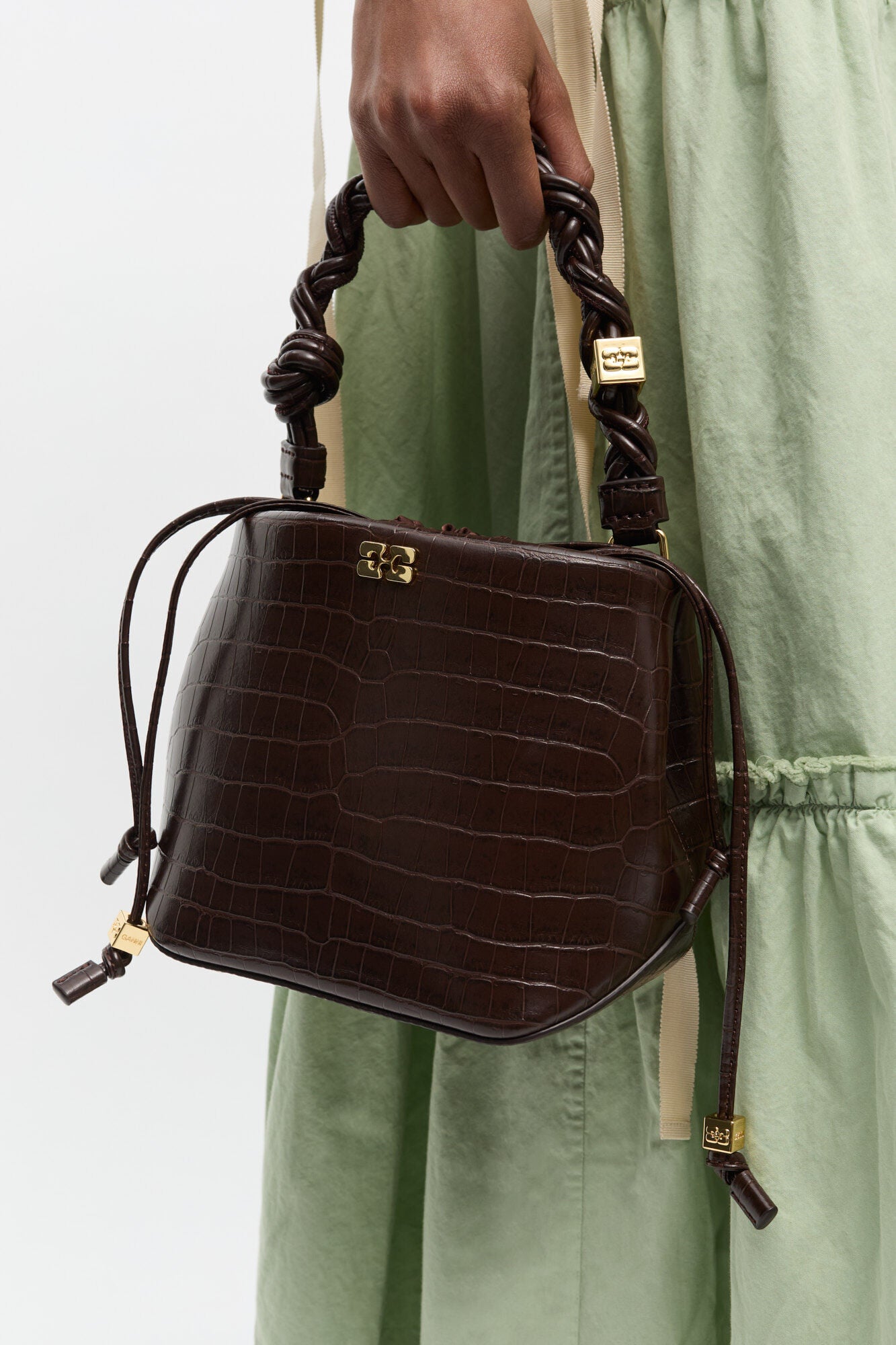 GANNI New Chocolate Fondant Brown Croco Bou Bucket Bag