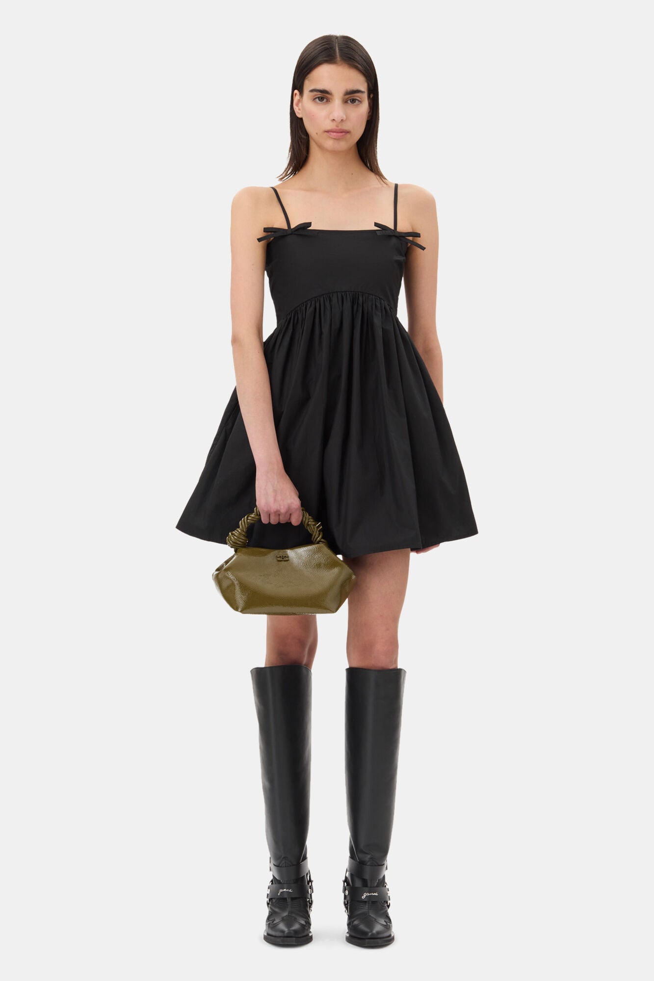 GANNI Outlet Military Olive Olive Green Patent Small Bou Bag