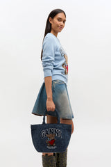 GANNI Outlet Rinse Tweed Denim Small Bear Tote