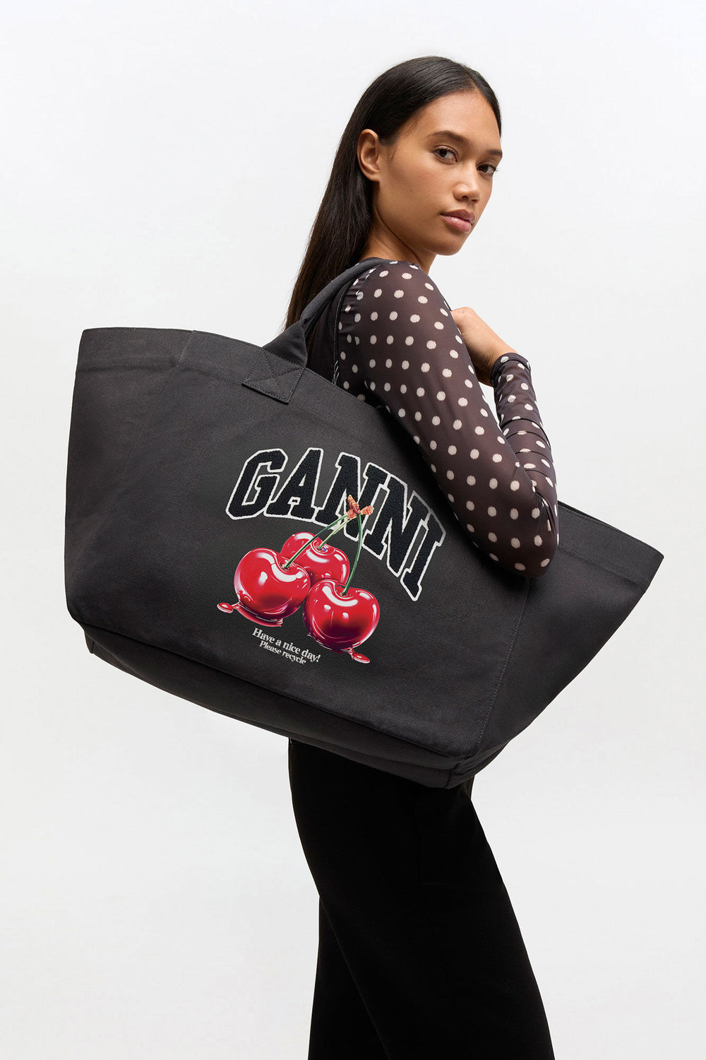 GANNI Hot Sale Phantom Black XXL Cherry Tote